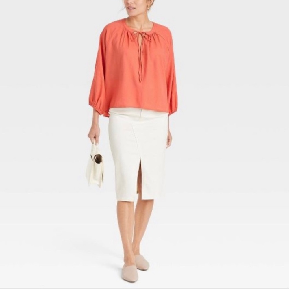 A New Day™ Women's Raglan Long Sleeve Tie-Front Top - Orange